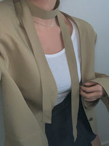 [Tie set] Oversized Collarless Jacket Belt Jacket Loose Fit V-Neck Seasonal Switch Spring Outerwear