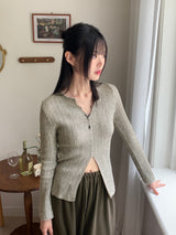 ナルキーボカシVネックスリット長袖ニット