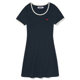 SMALL CHERRY ROUND NECK DRESS [DARK NAVY]