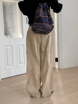 Pinat Folding String Banding Cargo Long Wide Pants