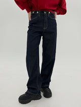 ローボタンブラッシュデニムパンツ/no.256 raw button brushed denim pants