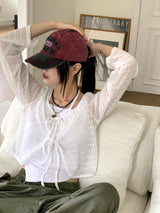 Tatsu interseason punching string lace long sleeve cardigan