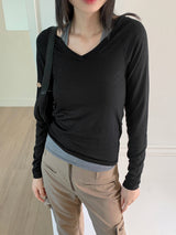 Riple Halter Layered V-Neck Cropped Long-Sleeved T-Shirt