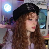 セーフティピンチェインベレー帽/0 4 safety pin chain beret - BLACK