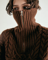UNISEX MERINO WOOL CABLE KNIT ZIPUP M - MOCHA (6636048285814)