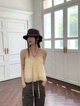 リンティーシフォンリネンフレアホルターリボンストラップノースリーブ / Linty chiffon linen flare holter ribbon strap sleeveless
