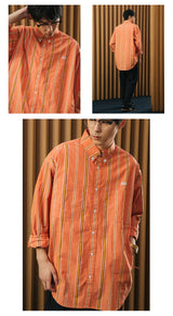 DAKYAM Colorful striped yarn-dyed side zipper pocket cityboy long-sleeved loose shirt