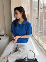 刺繍レタリング襟スウェットTシャツ (3color) (6698383999094)