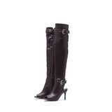 Buckle Strap Open Toe Boots Heel(Brown)