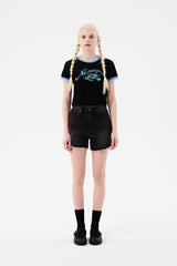 チェリーホットフィックスレースクロップTシャツ / CHERRY HOTFIX LACE CROP T-SHIRT [BLACK]
