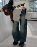 Side stitch denim pants