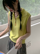 Miout Linen Twisted Collar Half Zip-up Sleeveless Vest