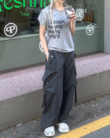 ロマンティックスポーティブロックコアレタリング半袖Tシャツ
