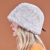 Fur Long Label Solid Drop Bucket Hat Cream
