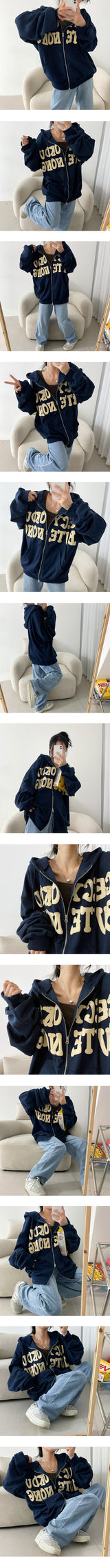 Going Balpo Embossing Ponte Lettering Boxy Zip-Up Hoodie
