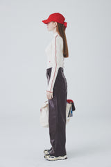 ビーガンレザーワイドパンツ / Vegan Leather Wide Pants [Dark Burgundy]