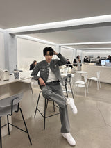 セミオーバーチャイナセットアップデニムジャケット / LMN Semi-Over China Setup Denim Jacket (Gray)