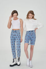 ストレートフィットチェリー刺繍デニムパンツ/ STRAIGHT FIT CHERRY EMBROIDERY DENIM PANTS [6851]