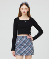 スクエアネックロングスリーブクロップトップ/SQUARE NECK LONG SLEEVE CROP TOP _ BLACK