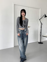 ホックビーズホルタートングプリント長袖Tシャツ / hook beaded halter thong print long sleeve t-shirt