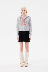 ウィッティバニースピリットグラフィッククロップフーディージップアップ / WITTY BUNNY SPLIT GRAPHIC CROP HOODIE ZIP UP [MELANGE GRAY]