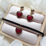 Burgundy Heart Earring and Choker Set