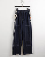 デューパーステッチカラーマッチングロープベルトロングワイドデニムパンツ / Duper stitch color matching rope belt long wide denim pants