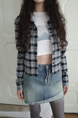 ダイアゴナルデニムアンバランスミニスカート / Diagonal denim unbalanced mini sk