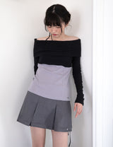 TWO-TONE OFF-SHOULDER KNIT (GREY)