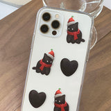 Black - Pattern Heart Santa Cat Phone Case