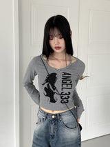 ホックビーズホルタートングプリント長袖Tシャツ / hook beaded halter thong print long sleeve t-shirt