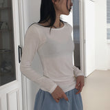 ポリンフリースベーシック無地レイヤードスリムUネック長袖Tシャツ