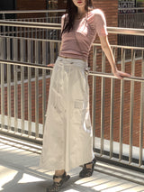 マイビーバンディングストリングコットンカーゴロングスカート / Mybi Banding String Cotton Cargo Long Skirt