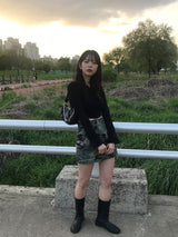 袖口シャーリング長袖T