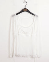Pchiron see-through ribbon strap long-sleeve blouse