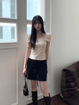 レクトリブドパフスクエアネック半袖Tシャツ / Recto Ribbed Puff Square Neck Short Sleeve T-shirt