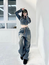 ジェンダメージクロップデニムジャケット/[High quality] 791. Jen damage crop denim jk