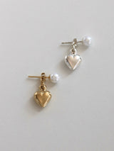 Heart pearl earrings / silver 