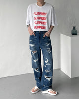 チェンデストロイデニムパンツ / Chen Destroyed Denim Pants (M ~ XL)