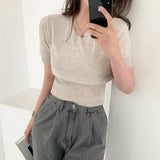 Short Sleeve V-Neck Knit Top