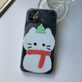 ホワイト　スケッチサムキャットクリスマスキャットスマホケース