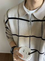 LMN Saint Checkered Semi Zip-Up Knitwear (3 colors)