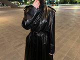 Double leather long coat