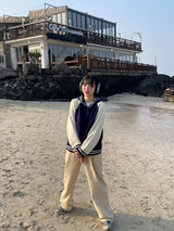 Navi button hood cardigan 