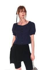 PUFF BUTTON BLOUSE (NAVY)