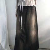 Yat Cat Sand Washed Maxi Denim Long Skirt