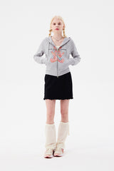 ウィッティバニースピリットグラフィッククロップフーディージップアップ / WITTY BUNNY SPLIT GRAPHIC CROP HOODIE ZIP UP [MELANGE GRAY]