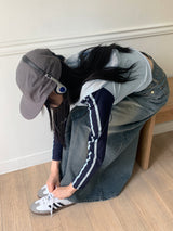 シマナグランストラップカラーコンビネーションクロップドフードTシャツ