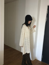 【MADE】フルートリボンストラップパンチングウェーブニットワンピース