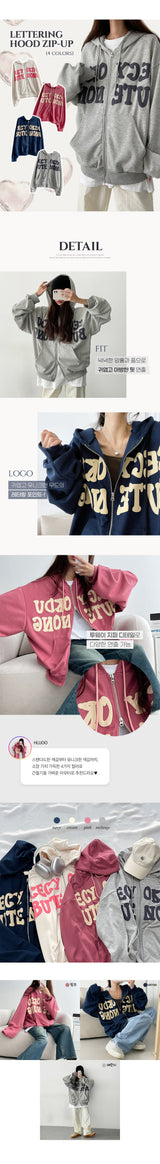 Going Balpo Embossing Ponte Lettering Boxy Zip-Up Hoodie